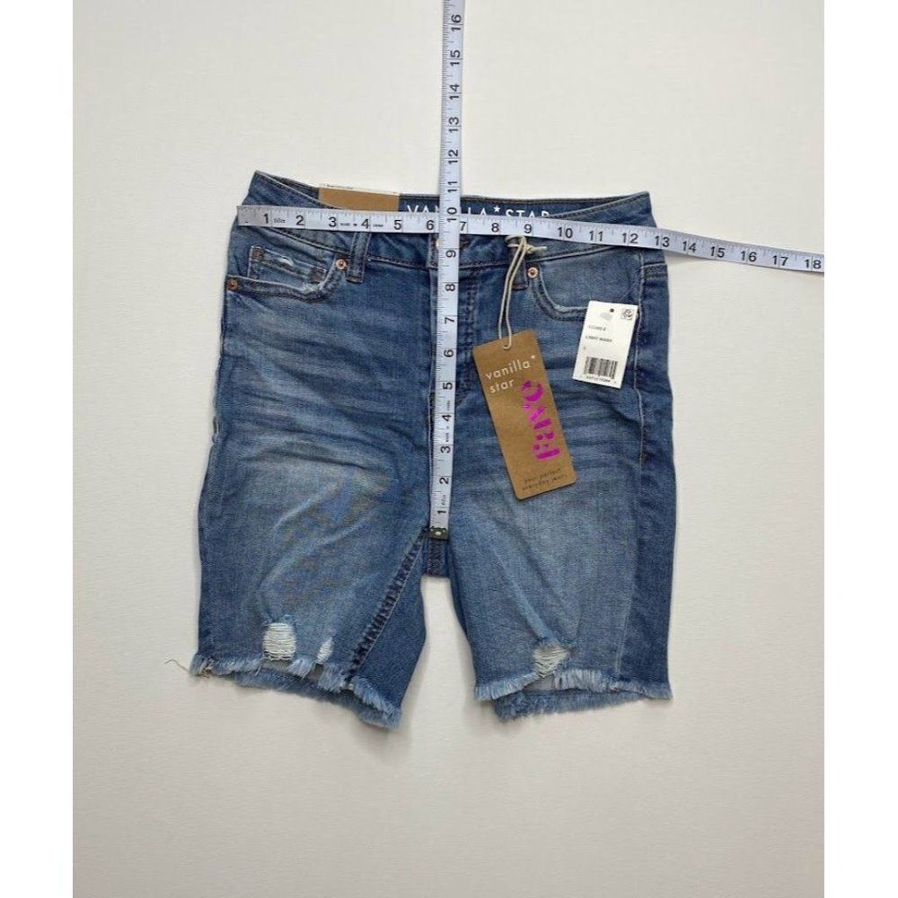 Vanilla Star Bermuda Jean Shorts 0 Juniors' Ripped Frayed Distressed Stretch - Picture 3 of 7